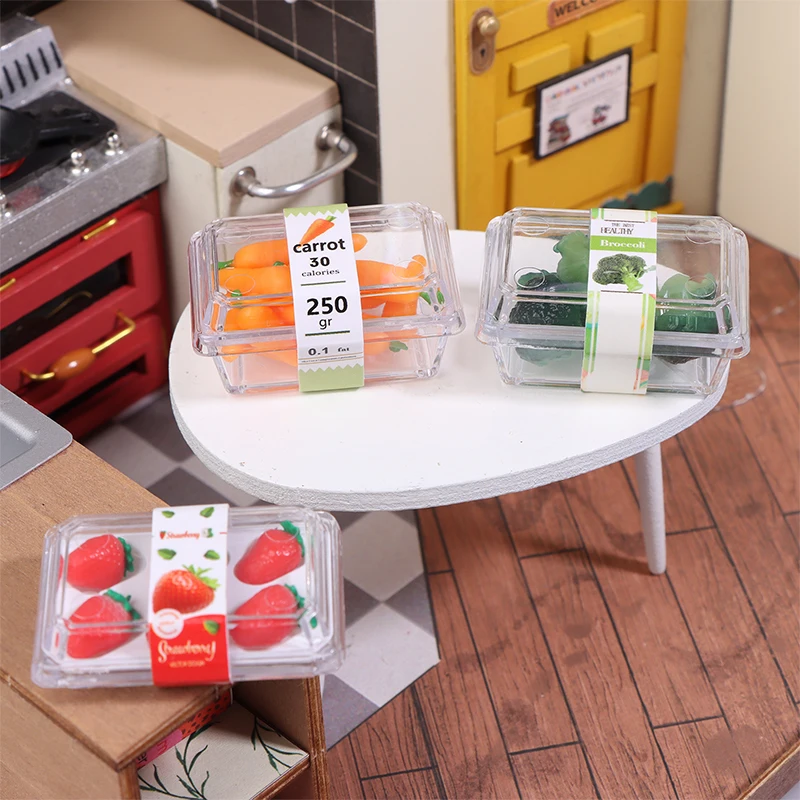 Dollhouse Mini Supermarket Vegetable Fruit Model With Clear Box Dollhouse Simulated Food Decoration Dolls House Accessorie 1 set