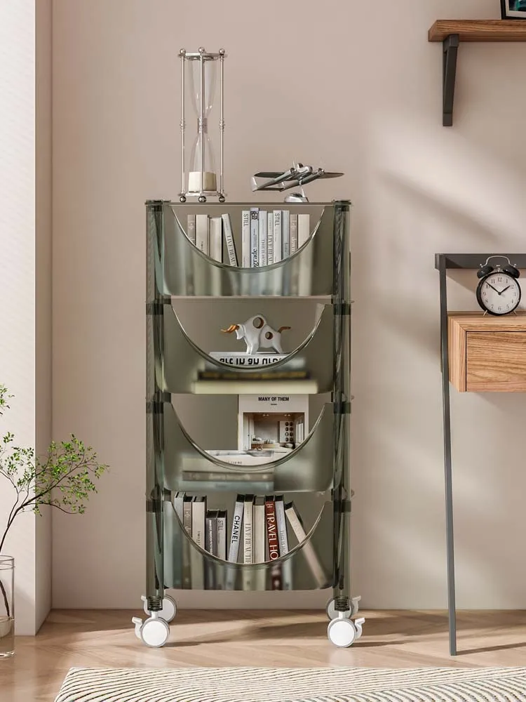 

Movable Shelf Acrylic Multi-layer Household Snack Vegetable Trolley Living Room Storage Cabinet