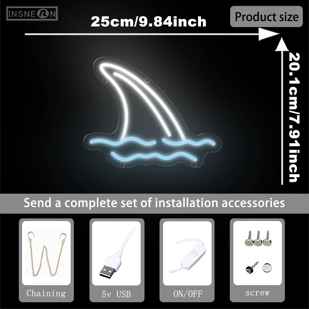 Shark Neon Sign Light For Bedroom Home Birthday Wedding Bar Wall LED Light Hanging Decoration Kids Gifts USB Lamp Led Neon Sign