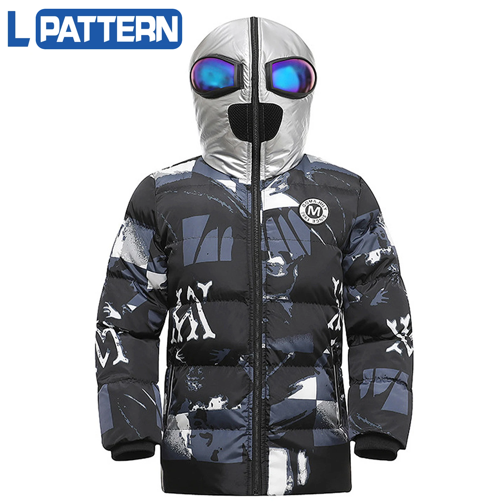 LPATTERN Children's Down Cotton Jacket with Hoodie Glasses Windproof Winter Coat Boys Thick Warm Quilted Cotton Parka Outerwear