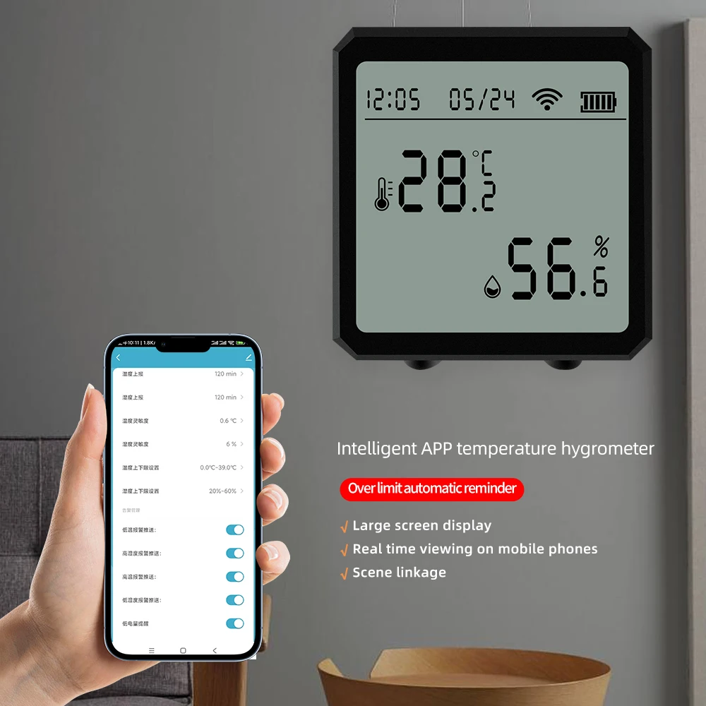 

WiFi Temperature and Humidity Sensor APP Control Hygrometer Detector With LCD Display High Precison Hygrometer Thermometer