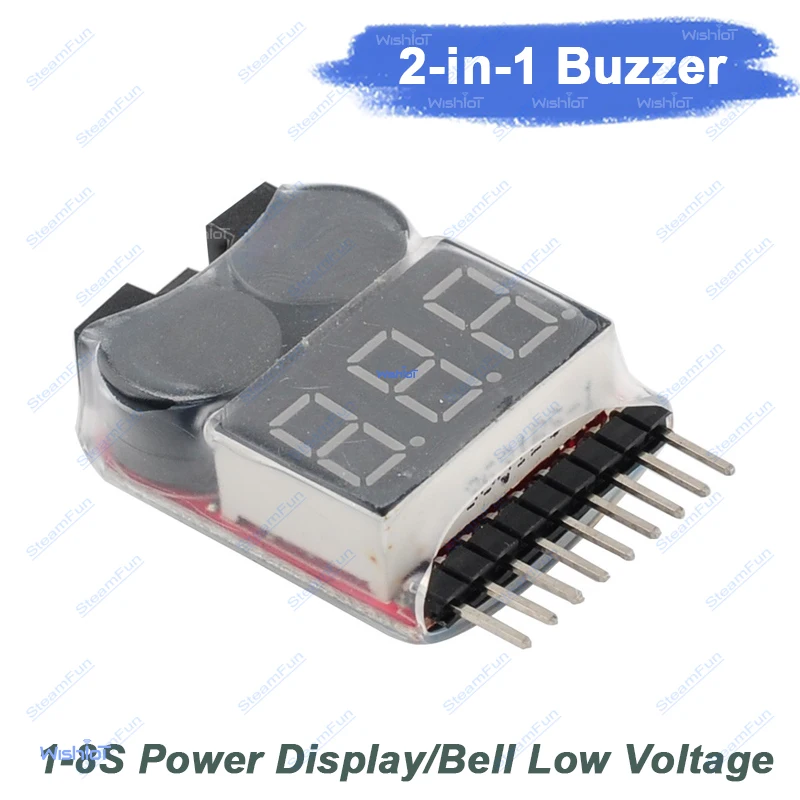 1-8S Battery Voltage Tester & Alarm - Dual Function for Lipo/Li-ion/Fe Batteries in RC Toys Drones Vehicles