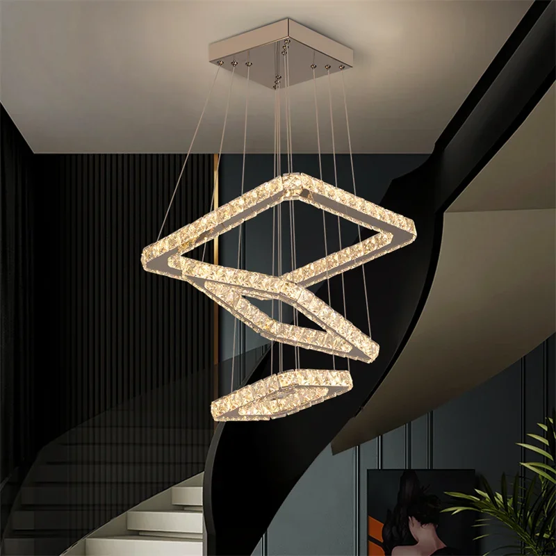 

New Square K9 Crystal Led Chandelier Lamp Lampara Techo Living Room Ceiling Lights Dining Room Lustre Fixture Hanging Chandelier