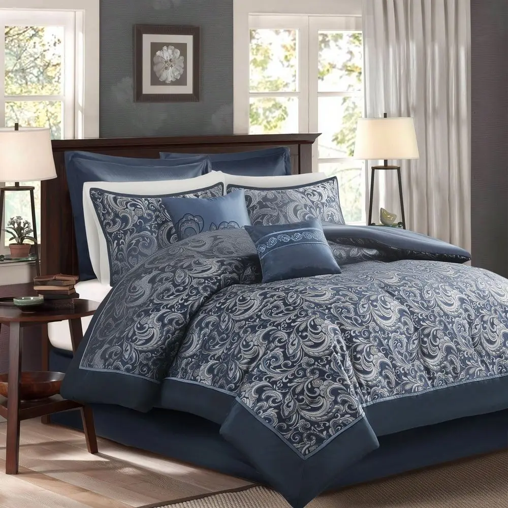 

8 24 Pieces Bed In A Bag Bedding Comforter Set,Faux Silk Comforter Jacquard Paisley Design Matching Curtains 8 Pieces Exclude W