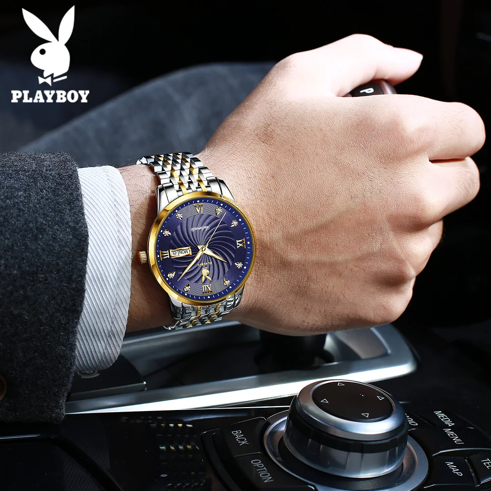 PLAYBOY Ultra Thin Dial Man Watch Stainless Steel Automatic Mechanical Luxury Watches for Men High Quality Men\'s Wrist Watches