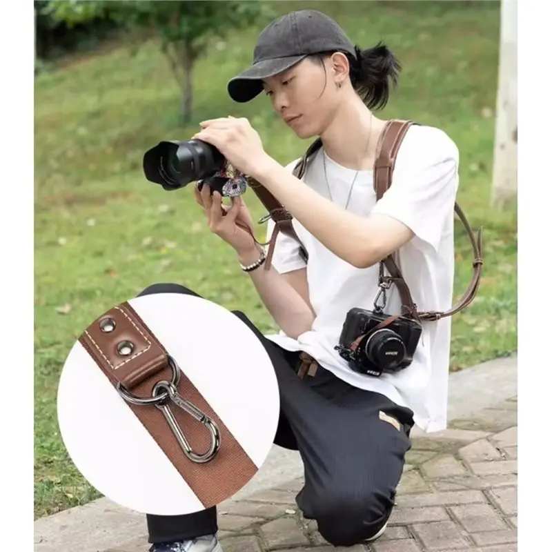 B04B-Universal Double Camera Harness Quick-Release Buckles Camera Carrier Strap Leather Chest Rig For Photographers