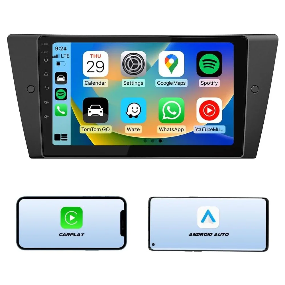 Navigazione per auto Android 13 Android Auto/4+64G da 9 pollici adatta per CarPlay+Per BMW Serie 3 E90/E91 del 2005-2011 (versione Quancomm 8-core/4G)