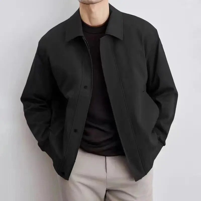 

Meral 2025 Spring Autumn Men's Fashion Brand Pure Color Jacket Collar Coat Slim Fit Fleece Lined Thickened Stand Collar Cleanfit