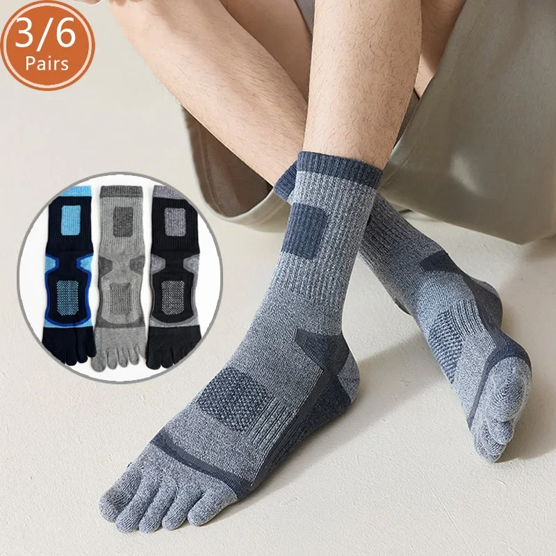 

3/6 Pairs Mans Sport Socks Toe Cotton Mesh Breathable Compression Sweat-Absorbing Fitness Outdoor Basketball Five Finger Socks