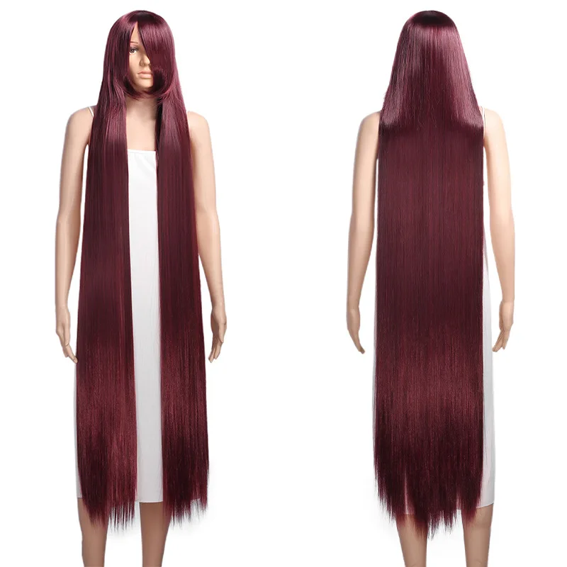 Anime Costume 150cm Extra Long Straight Cosplay Costume Party Wig Black Blonde Purple Red Brown