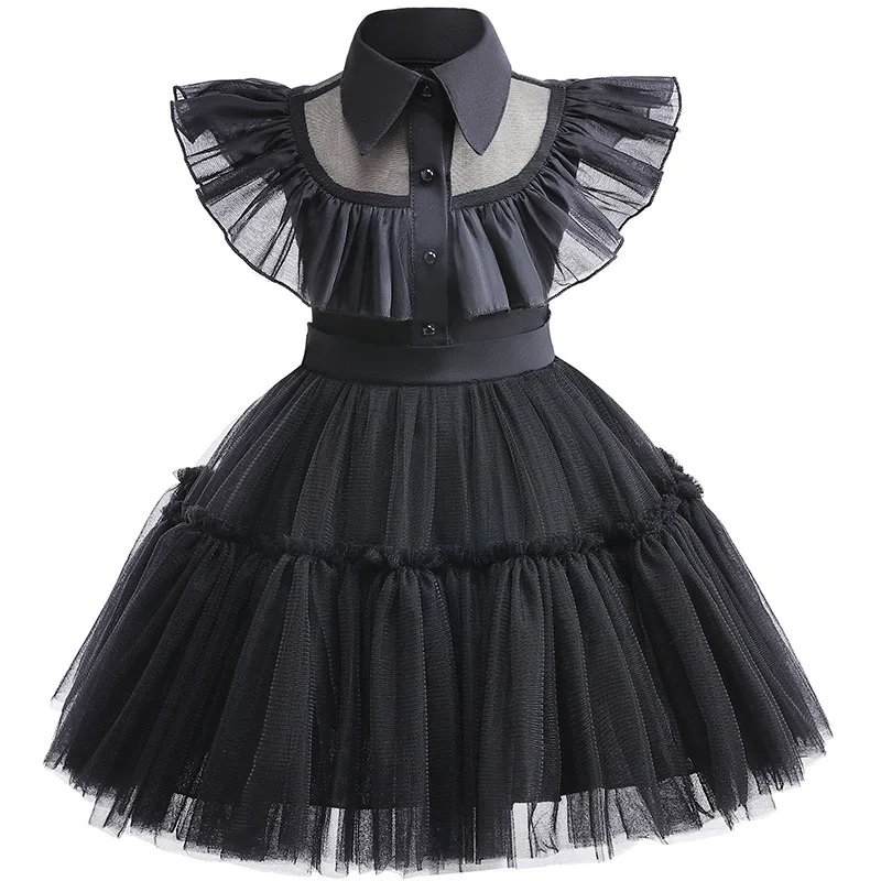 1-6 Years Baby Girls Wednesday Addams Cosplay Costume Kids Carnival Party Dresses Halloween Black Gothic Wednesday Costumes