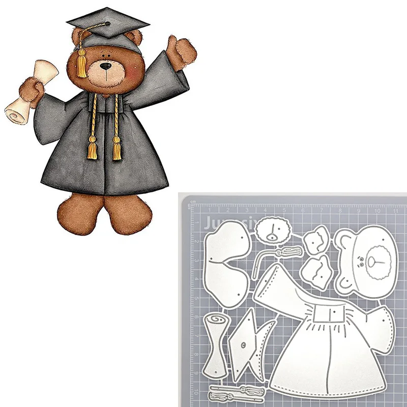 New Graduation Bear Metal Cutting Dies Lovely School Starts Student Bear Stencil for DIY Scrapbooking Embossing Dies