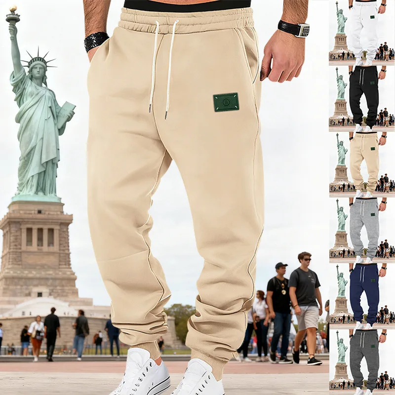 Męskie spodnie dresowe z aksamitu na jesień i zimę, luźne, grube, modne, casualowe, ze sznurkiem.