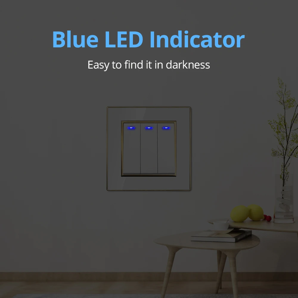 Imagem -03 - Wallpad-interruptor de Luz de Parede de Fronteira de Ouro Painel Triplo Acrílico Indicador Led Usb Tomada ue Gang Way 256x86 mm