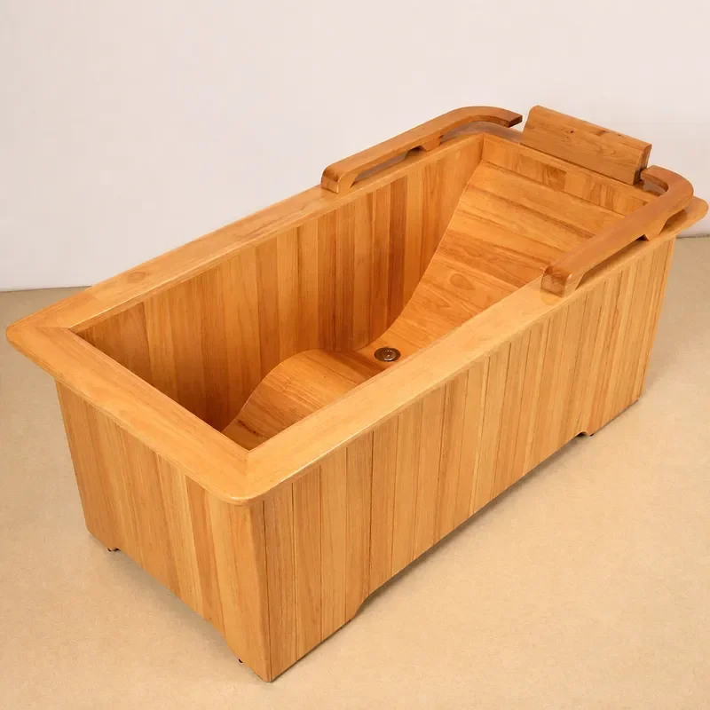 Square Wooden Bathtub Adult Soaking Tub Japanese Rubber Wood Foot Bucket for Home Hotel Beauty Spa Bath