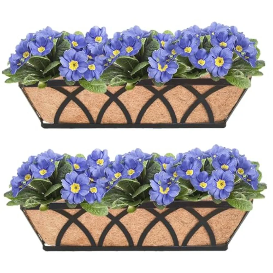 

Металлическая плоская кашпо-ящик для оконных и балконных перил, 2 шт., 30-дюймовая, в форме корытообразного ящика, с вкладышем из кокосового волокна