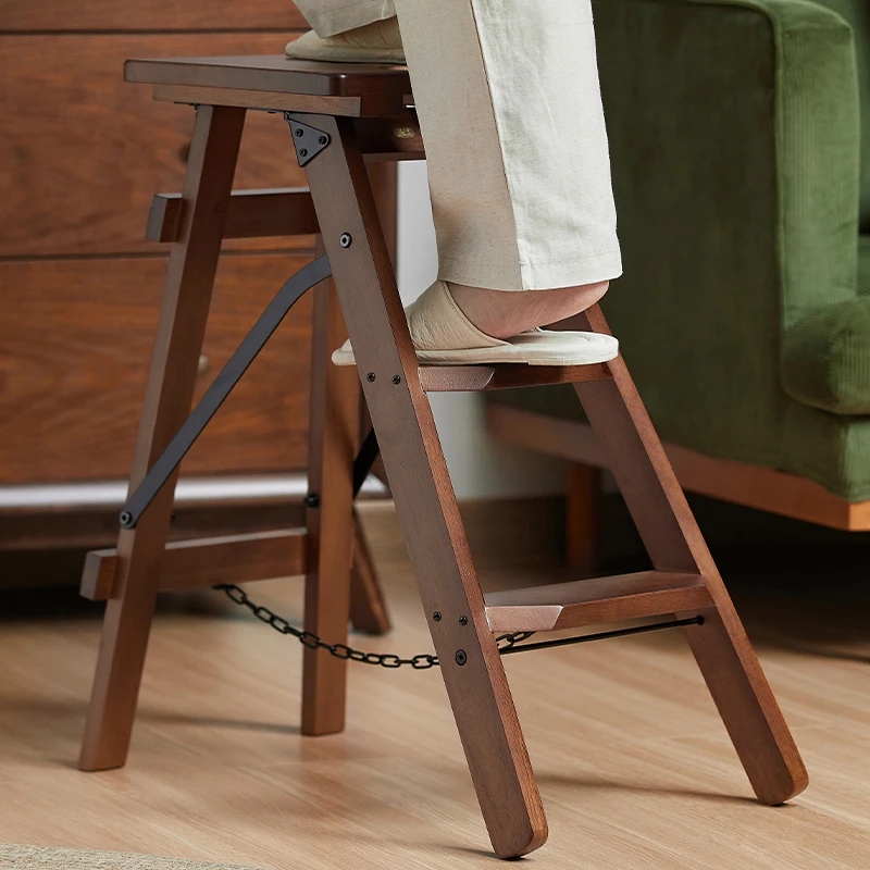 Solid Wood Stool Simple Bar Stool High Stool Bar Island Leisure Chairs Home Folding Ladder Creative Dual-use Step Stools
