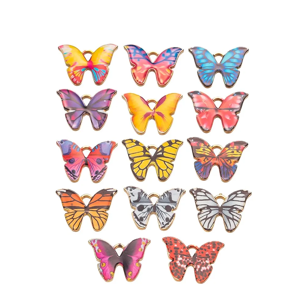 10Pcs/Lot 21x15mm Colorful Butterfly Pendant Enamel Metal Charms Animal Necklace Bracelet For DIY Jewelry Making Accessories