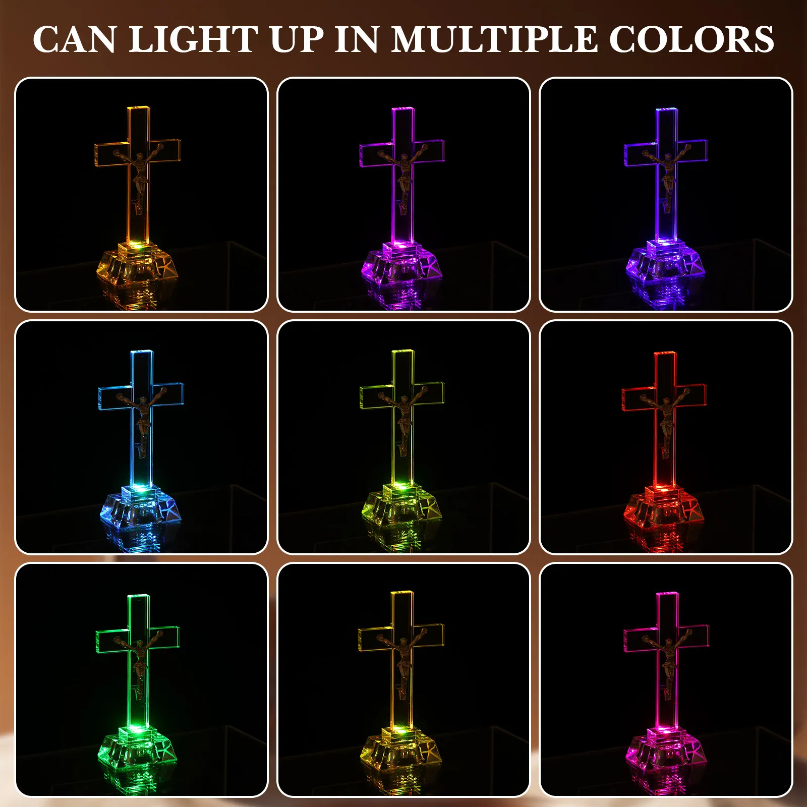 Glowing Crystal Cross Prayer Ornament Christian Home Desktop Tabletop Decor Spiritual Gift
