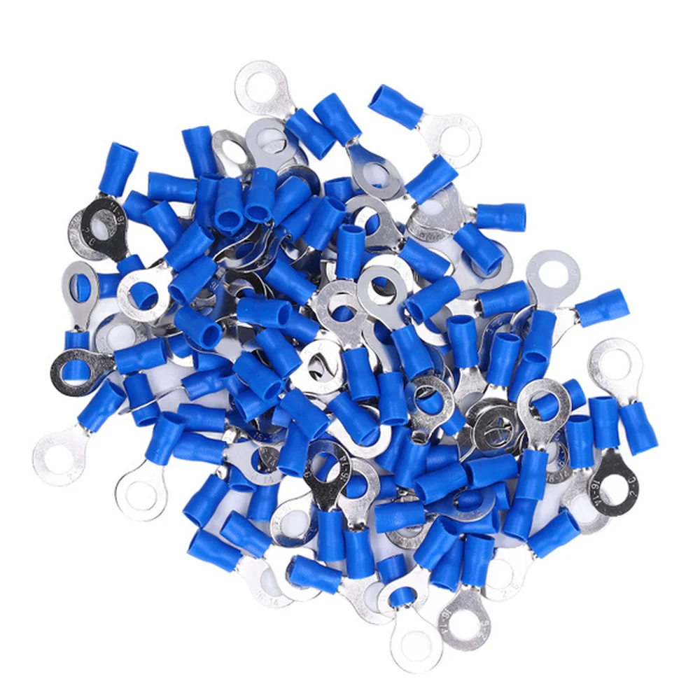 10/50/100PCS Blue RV2 Insulated Ring Terminals Wire Cable Electrical Crimp Connectors 16-14 AWG Kit M3/M4/M5/M6/M8