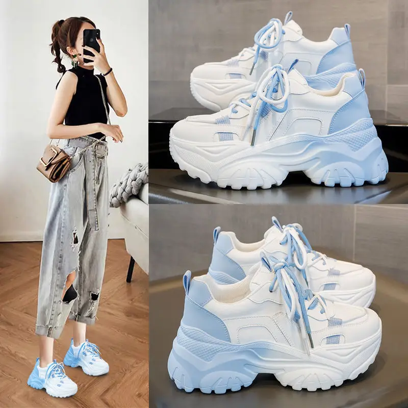 New Spring Chunky Platform Sneakers Women Lace Up Casual Sports Shoes Woman Outdoor Slow Walking Shoes Breathable Social Shoes