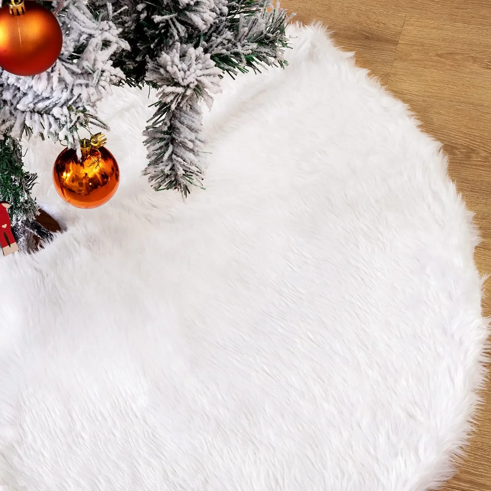 38cm Christmas Tree Skirt Plush Snowy White Faux Fur Xmas Trees Carpet Mat Xmas Ornaments for New Year Home Party Decoration