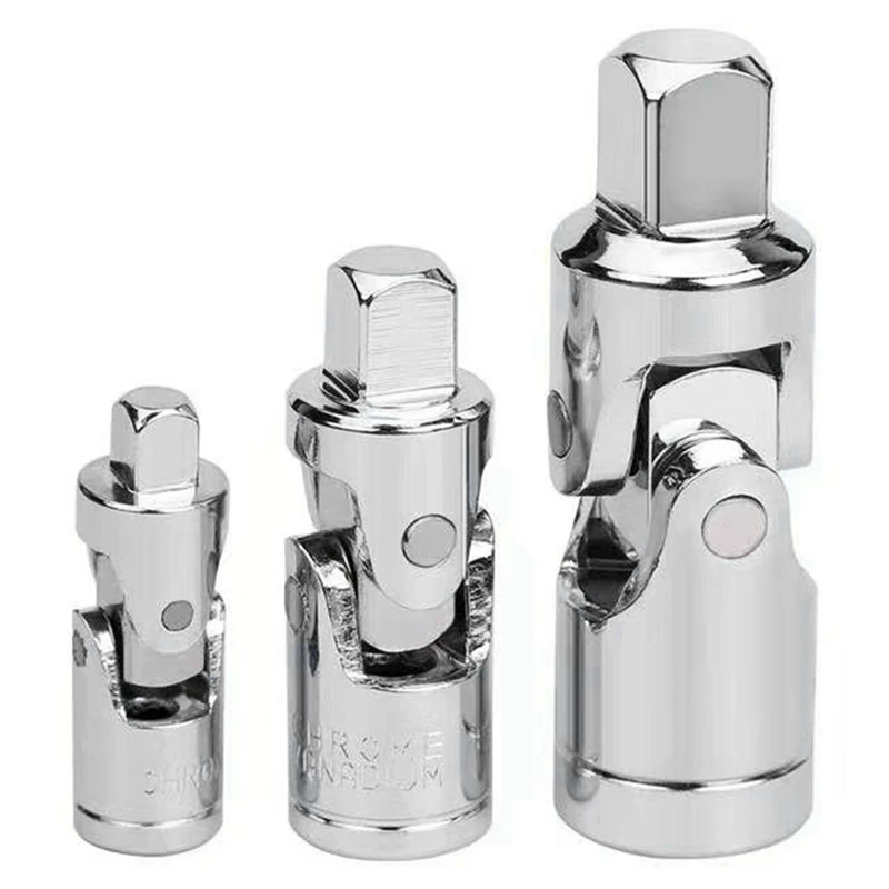 3-Piece Universal Socket Adapter 1/4 3/8 1/2 Socket Universal Joint Universal Socket Ratchet Tool Silver