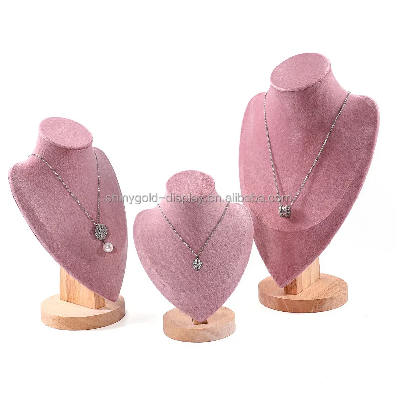 Custom. holder organizer necklace luxury storage pink microfiber jewelry display neck necklace bust for necklace display