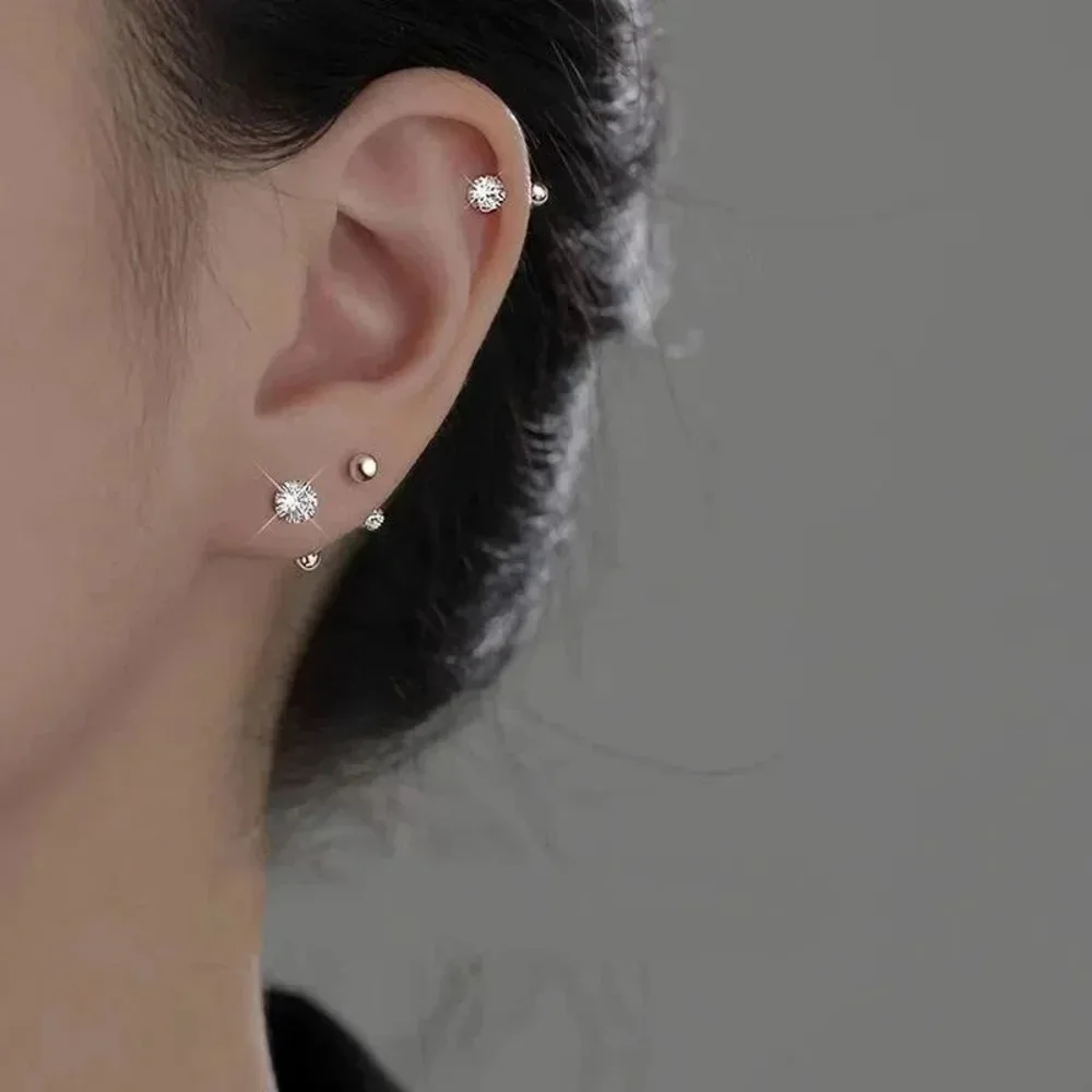 JH مويسانيتي 925 فضة قطع مستديرة وأقراط للنساء الرجال الخيوط أقراط بسيطة مويسانيتي الزركون غرامة مجوهرات