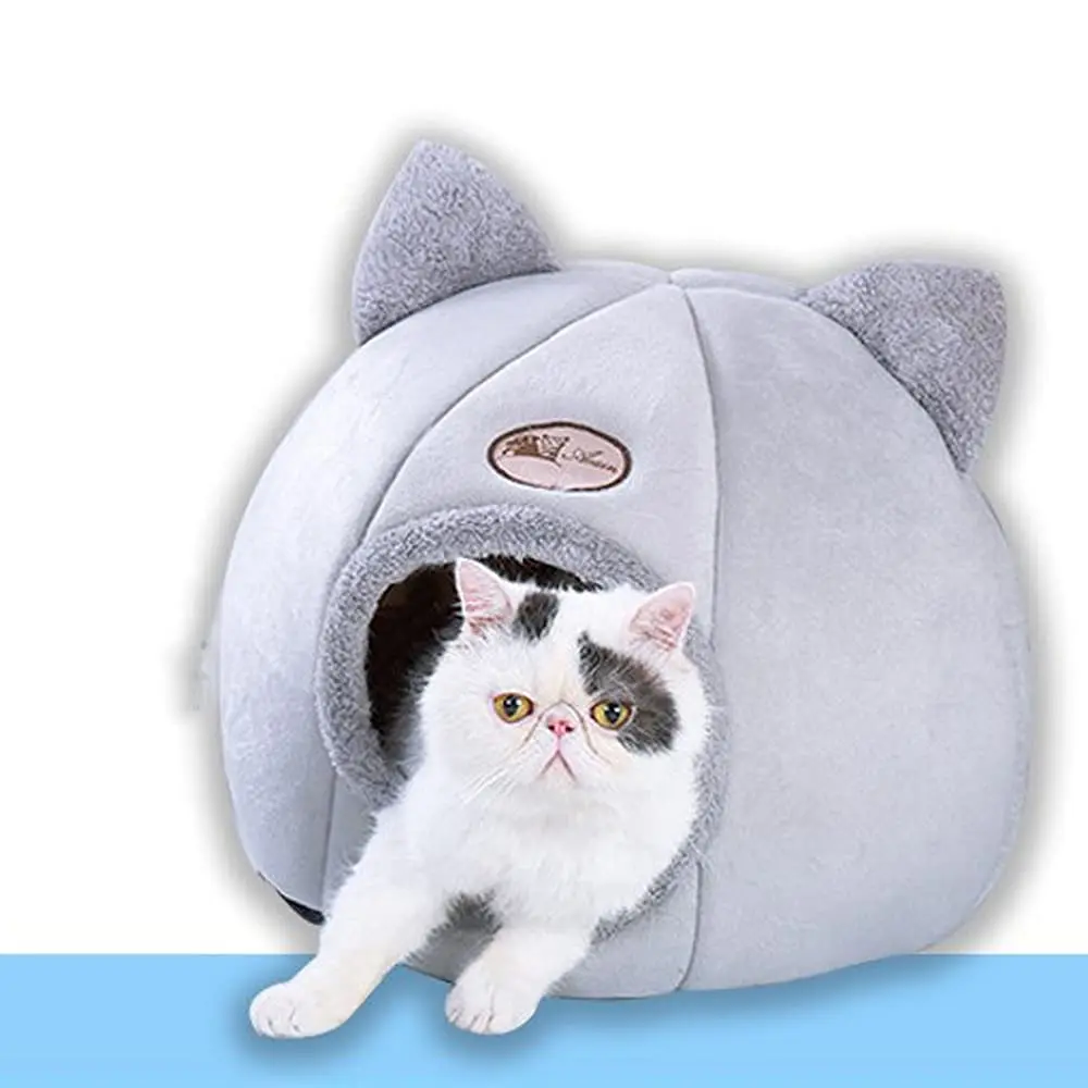 Semi Enclosed Cat Bed with Cute Cat Ear Design Soft Thick Sponge for Warmth durable Non Slip Base Ideal for Cats and Small Dogs