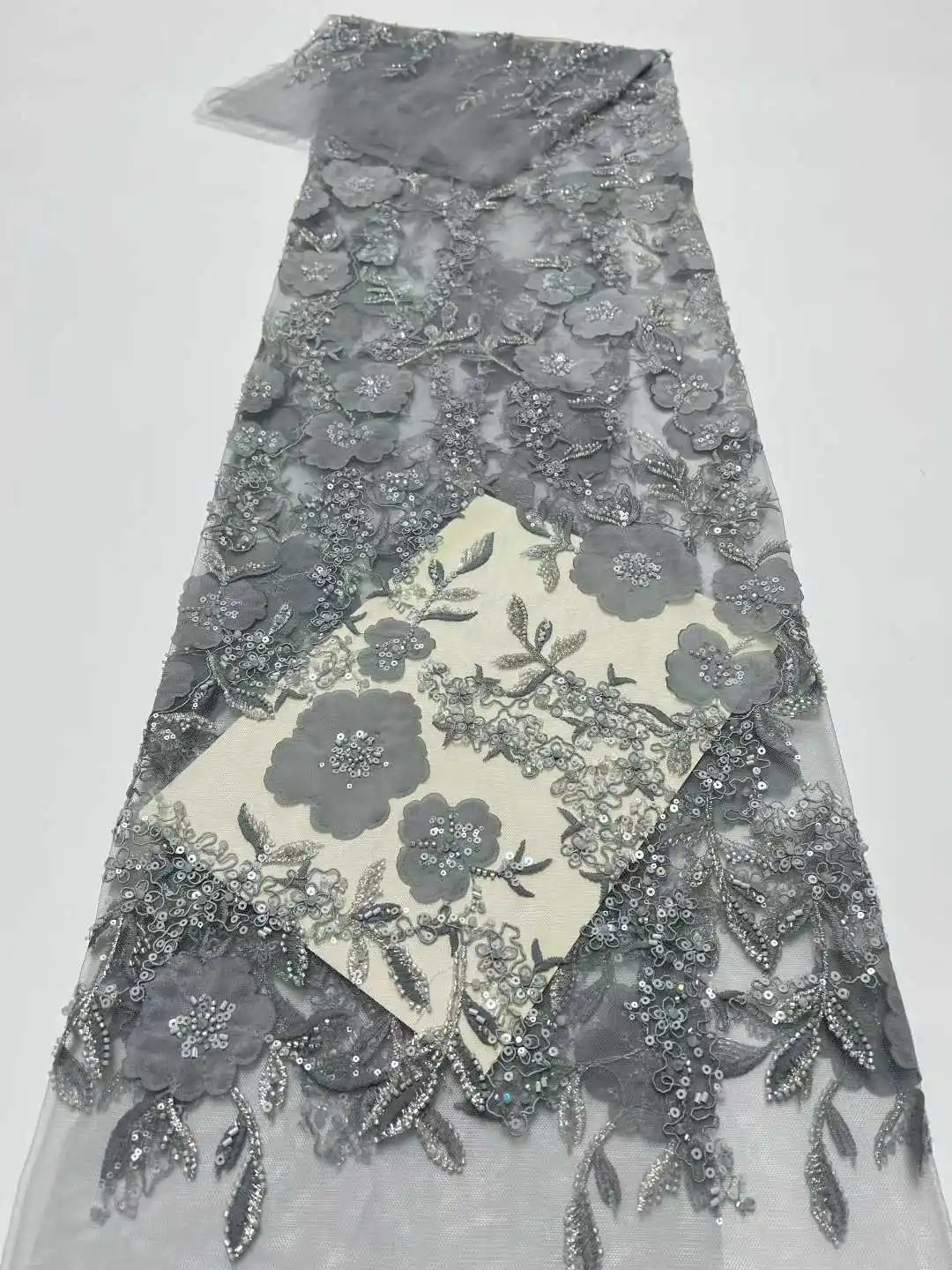 

Модная африканская нигерийская кружевная ткань с блестками и бусинами для жениха, 2021, высококачественная французская тюлевая кружевная ткань для шитья свадебного платья