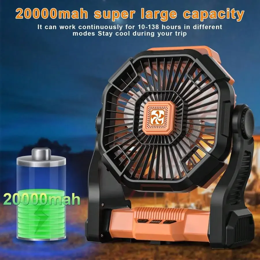 Draagbare led campinglantaarn met ventilator met 4 snelheden_voghion.com