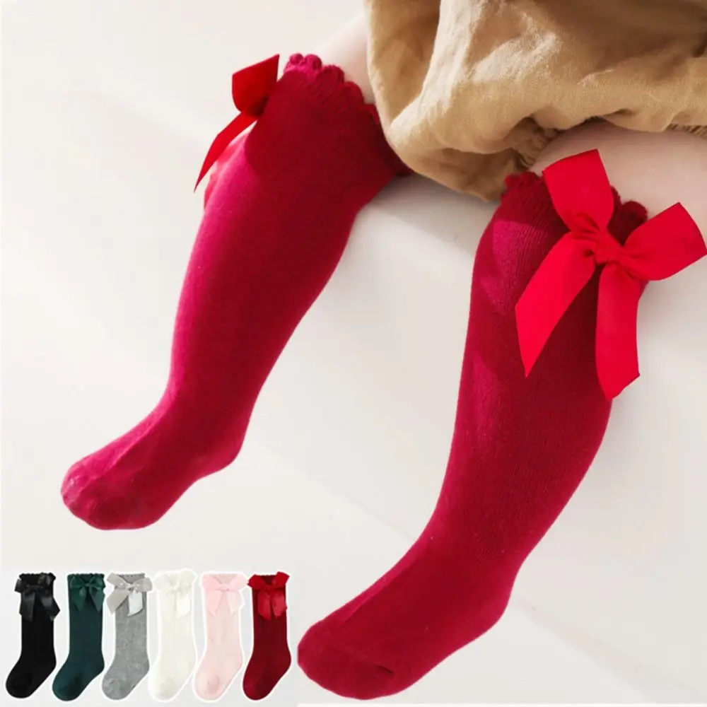 2Pairs Comfortable Cotton Princess Socks Ventilated Outsole 13CM Bow Socks Jacquard Knee Socks Girls Students Baby