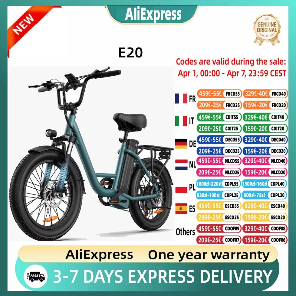 URLIFE E20 vélo électrique pour adultes 250W moteur vélo électrique 48V 13AH 20 pouces pneus ville banlieue vélo électrique