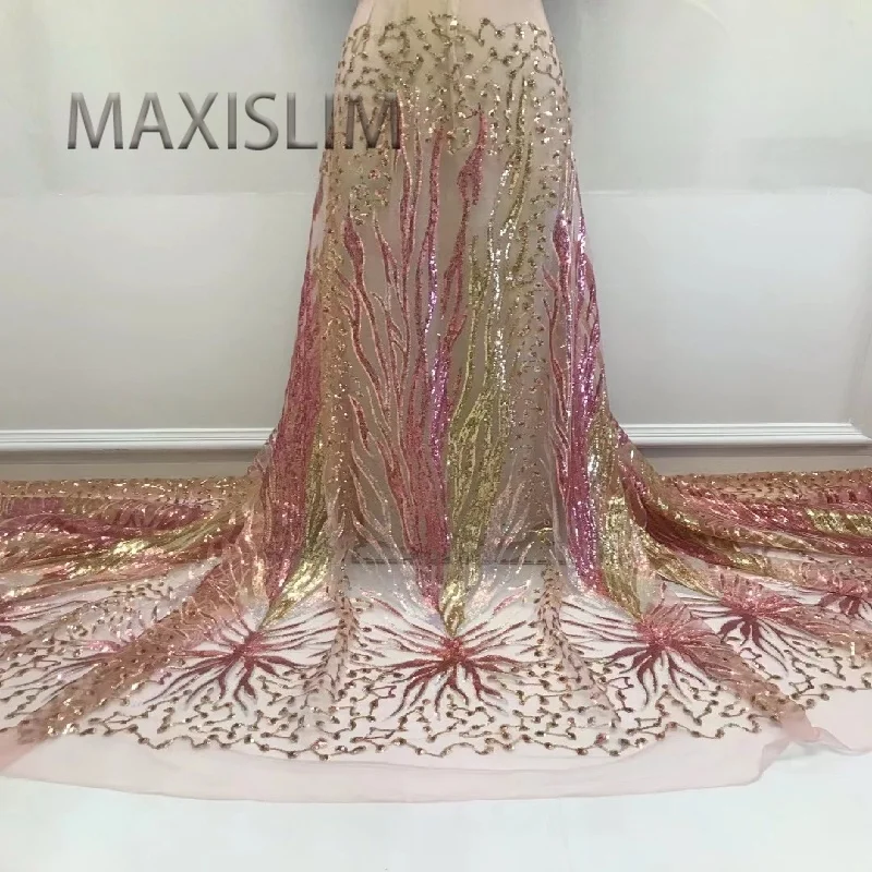 

European And American Mesh Embroidery Lace Sequin Fabric Party Dress Stage Performance Costume High Quality Fabric Width 125CM