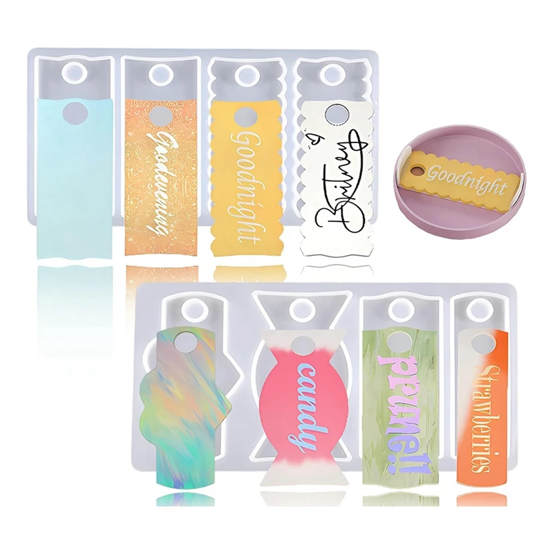 Cup Lid Name Tag Resin Mold, 40 Oz, 8-Cavity Personalized Name Tag Silicone Mold For Epoxy Resin Set Kit