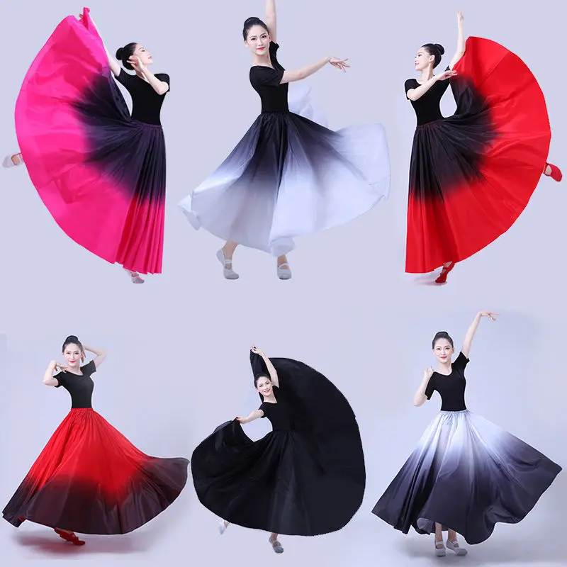 180/360/720 Degree Women Elegant Gradient Dance Skirts Classical Dance Performance Costume Big Swing Dance Practice Long Skirts