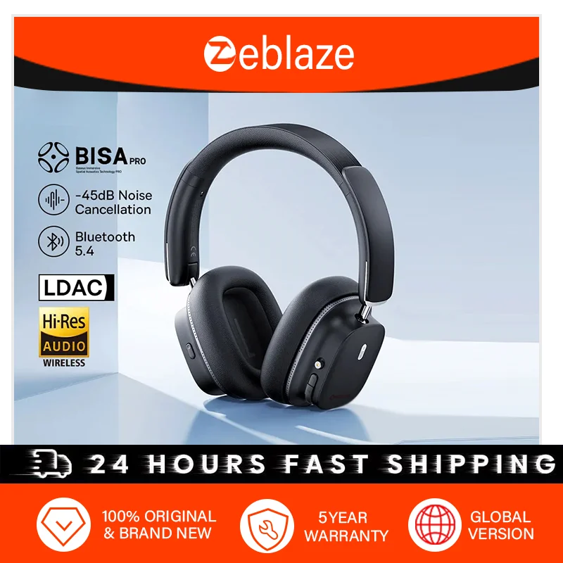 【5-летняя гарантия】Zeblaze Bluetooth-наушники с шумоподавлением 45 дБ, Hi-res LDAC, накладная гарнитура, 3D пространственное аудио, беспроводная связь