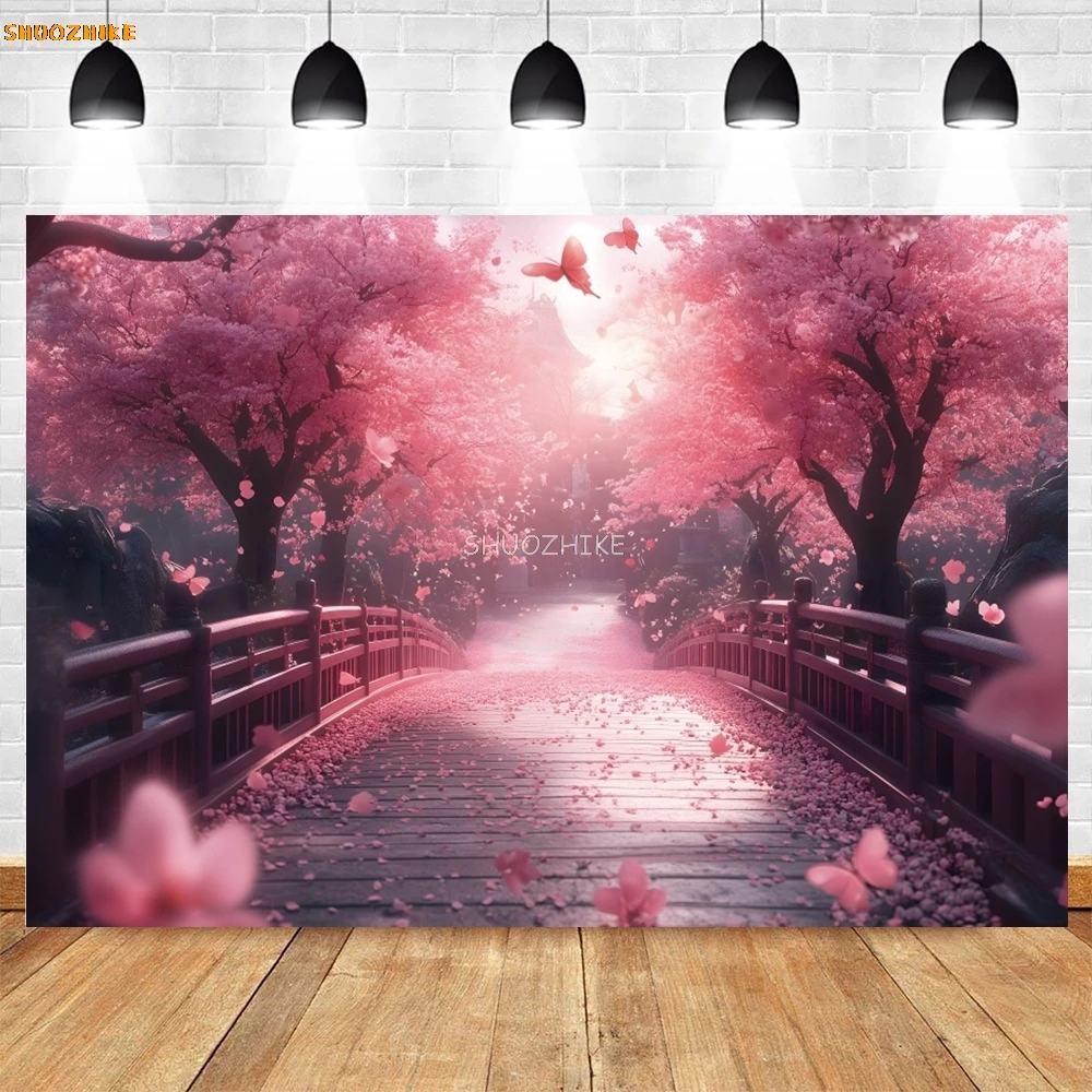 

Chinese Style Spring Garden Flowers Scene Photography Backdrop China Traditional Courtyard Cherry Blossoms Photo Backgrounds