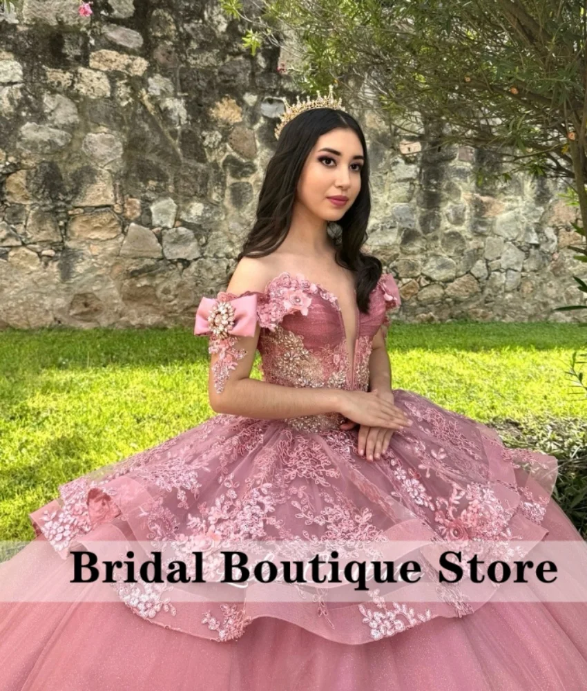 Magnificent Dark Pink Quinceanera Dress Ball Gown 2024 Bead Diamonds Flower Appliques Sweet 16 Dress Birthday Gown Customized  image 3