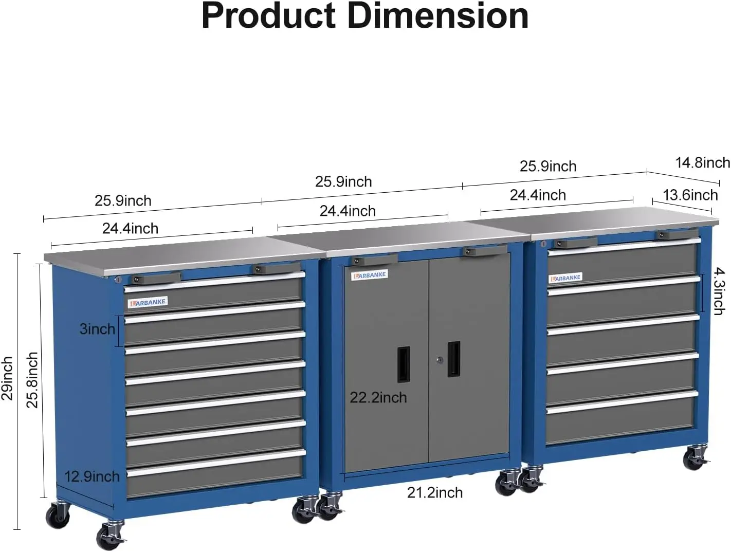 Armoire BLOTool: 5-MEL, 7-MEL& Double-Door Options, Interconnexions avec Structure, Grand coffre à outils roulants avec roues