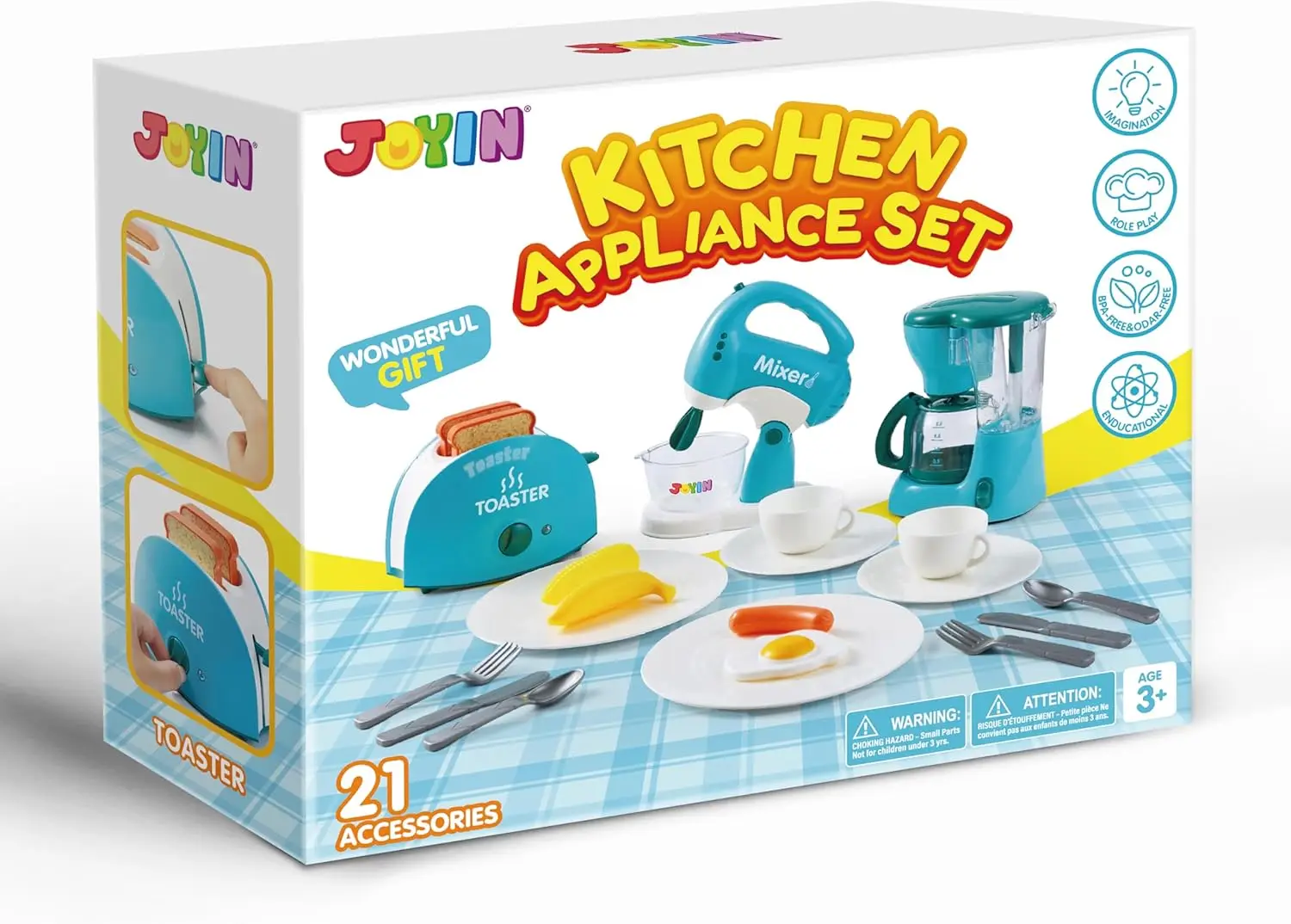 JOYFY キッズプレイキッチンおもちゃ ごっこ遊び用食品 キッチンアクセサリー コーヒーメーカー ミキサー トースター付き 子供の誕生日プレゼント