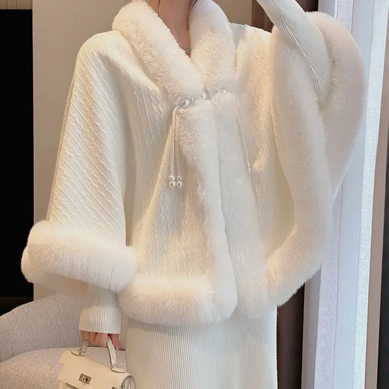 الصين نمط أفخم رشاقته جديد كيب سترة 2025 الخريف الشتاء فو شال فرو معطف الراقية مزاجه شيونغسام خارج الفراء عباءة #4