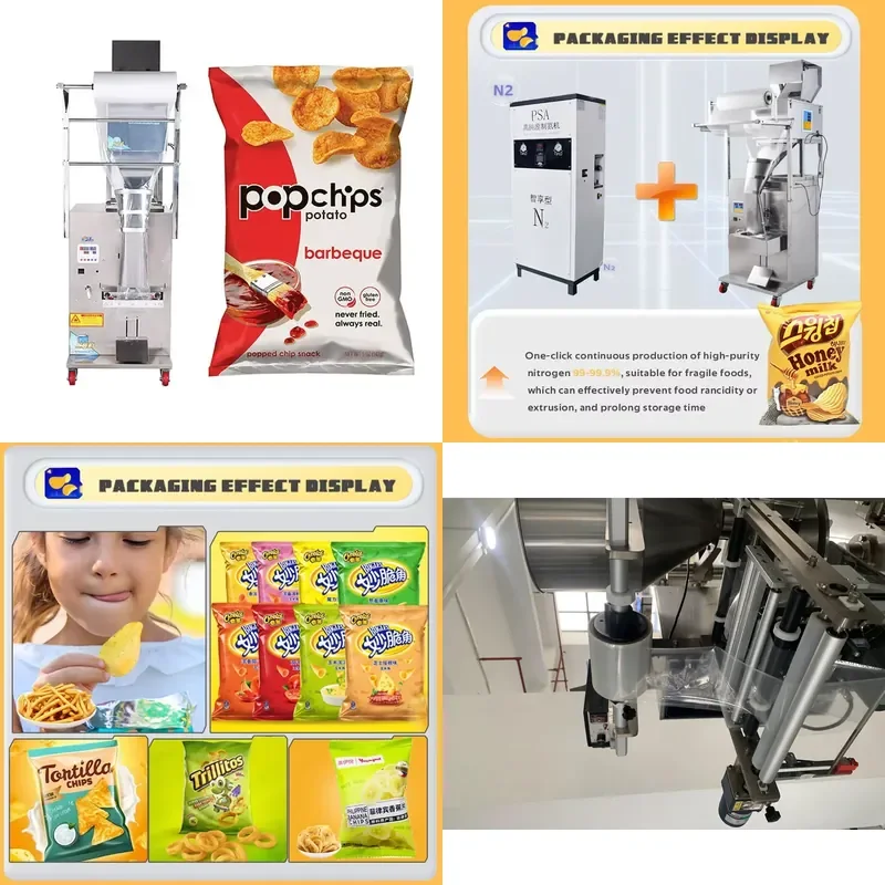 SFW Certificate Automatic Pneumatic Popcorn Chips Nitrogen Flushing Vacuum Sealing Filling Packing Packaging Machine for Food