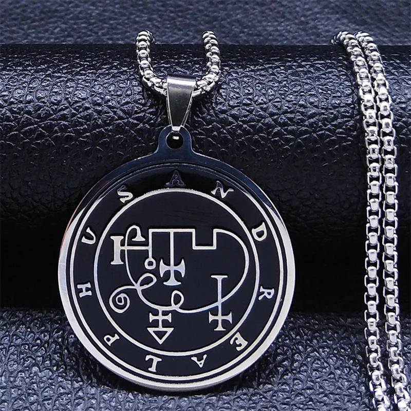 Goth Sigil of Andrealphus Satan Demon Necklace Hollow Stainless Steel Round Silver Color Gothic Necklaces Jewelry Gifts N7728S03