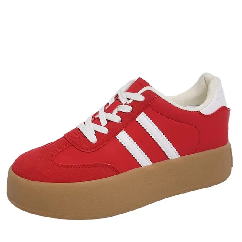 

Women's Sporty Thick Bottom Breathable Versatile White Sneakers Spring Autumn New Style Durable Rubber Sole Comfortable Casual