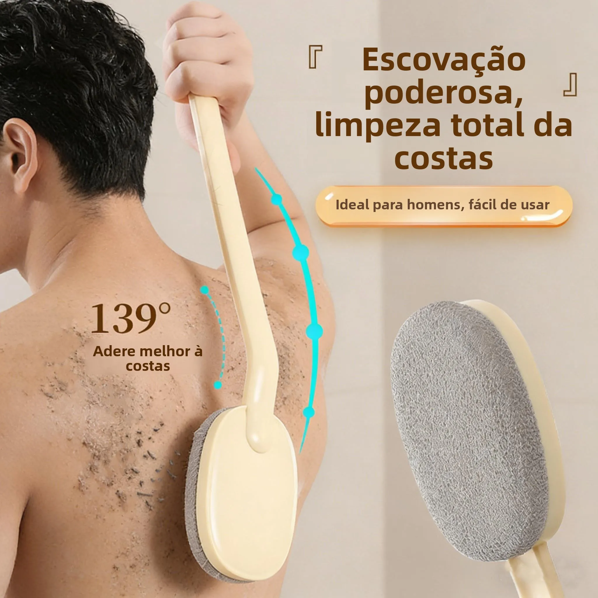 ロングハンドルバスブラシ-バックスクラバー-男性用-特別な柔らかい毛先-肌を傷つけない入浴用具-女性用-入浴後も使用可能