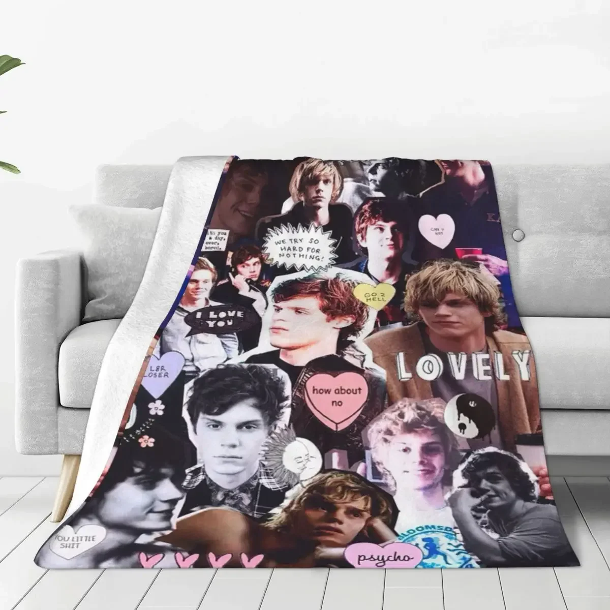 Evan Peters Flannel Blankets Actor Star Movie Fashion Throw Blankets for Sofa Bedding Lounge 125*100cm Quilt