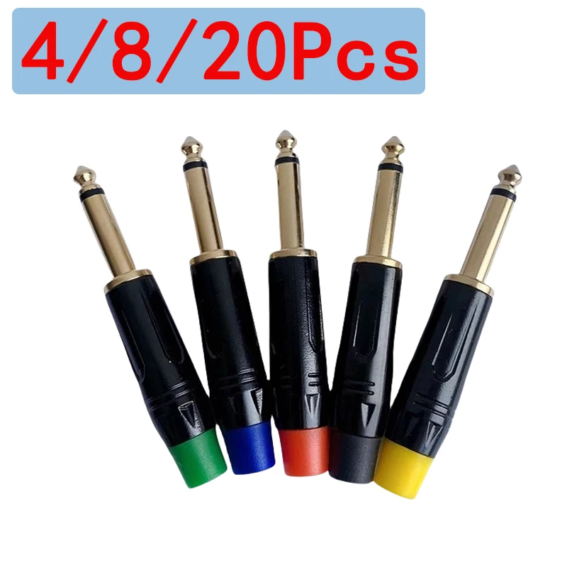 4/8/20pcs 1/4 inch TS Mono Solder Audio Plugs 6.35mm Stereo Connectors for Speaker Guitar Microphone Cable