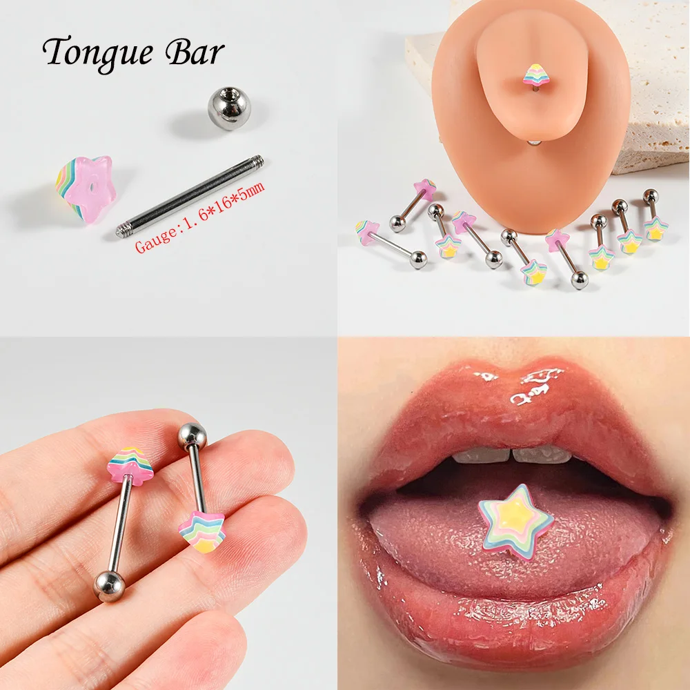 1PC Surgical Steel Colour Five Pointed star Belly Button Ring Labret Lip Tongue Stud Navel Piercing For Women Gift Body Piercing